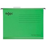 Rexel Classic Foolscap Reinforced Suspension Files for Filing Cabinets, 15 mm V base, 100 Percent Recycled Card, Green, Pack of 25, 2115591