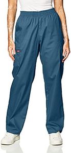 Cherokee womens Signature Elastic Waist medical scrubs pants, Caribbean Blue, Large Short US