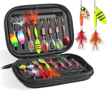 16pcs Fishing Lures Spinner Baits, Trout Bass Salmon Lures Kit with Treble Fishing Hooks & Rooster Tail, Fishing Gears Spinnerbait Spoons Baits for Freshwater Saltwater Trout Walleye, Gift for Men