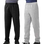 TEX2FIT 2-Pack Boys' 7-16yrs Fleece Jogger Pants (Black/Light Grey, Medium (10-12))