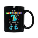 This Daddysaurus Belongs to with 2 Kids Mug Cup, Personalized Name Coffee Mug Gift for Dad Daddy Father, Funny Dino Daddy Coffee Cup Gift for Father's Day, Custom Daddysaurus Black Teacup 11 Oz 15 Oz