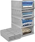 4-Pack Folding Wardrobe Storage Box Plastic Drawer Organizer Stackable Shelf Baskets Cloth Closet Container Bin Cube Home Office Bedroom Laundry Pull Out Drawer Dividers for Clothes,Toys Organization