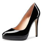 Castamere Women's Platform High Heels Fashion Slip-On Stilettos Court Shoes 4.7IN Heel Black Patent Pumps UK 8