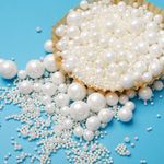 Edible Candy Cake Decoration White Pearls 120g/ 4.23 Ounces Birthday Halloween Thanksgiving Christmas party Team Dinner Cake Cupcake Cookies for Dessert Sprinkles cake decorating