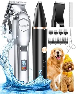 oneisall Dog Grooming Kit for Heavy Thick Hair&Coats/Low Noise Rechargeable Cordless Pet Shaver with Stainless Steel Blade and Dog Paw Trimmer/Waterproof Dog Shaver for Dogs Pets Animals