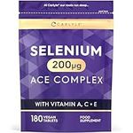 Selenium ACE 200mcg | with Vitamin A, C and E | 180 Vegan Tablets | High Strength Selenium Supplement | Essential Trace Mineral | Carlyle