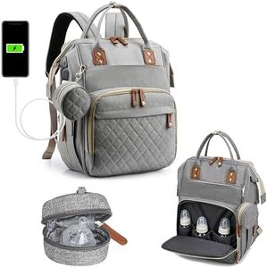 Nappy Bag Changing Bag Backpack (UK Company) Baby Diaper Bag With 9 Pockets Grey