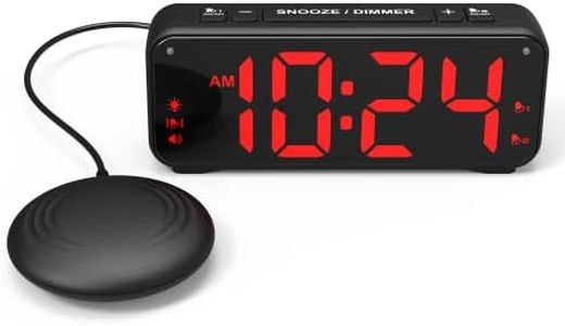 A5 Extreme Powerful Vibration Alarm Clock + Extra Loud Alarm for Heavy Sleeper/Deaf/Hearing Impaired, Extra Large Display for Elderly with Dual Alarm, Snooze and 5-level Adjustable Brightness (BLACK)