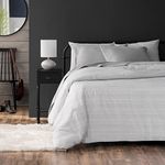 MARTHA STEWART Homestead Stripe Queen Size Comforter Set-3 Piece, 1 Comforter(90"x92"), 2 Pillow Shams(20"x26"), 100% Cotton, Breathable, Reversible, Machine Wash, Grey (All Season)