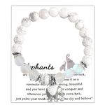 Lucky Elephant Gifts Good Luck Elephant Bracelet Friendship Gifts Elephant Charm Natural Stone Bracelet Inspirational Gifts (White)