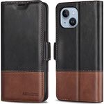 KEZiHOME Compatible with iPhone 14 Plus Wallet Case, [RFID Blocking] Genuine Leather [Credit Card Holder] [TPU Inner Shell] Shockproof Stand Flip Cover Case for iPhone 14 Plus 6.7'' 2022 (Black/Brown)