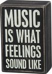 Primitives by Kathy Box Sign - Music Is What Feelings Sound Like, Black, White, 3x4.5 inches