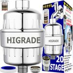 HIGRADE 20 Stage Hard Water Softener - Home Shower Filter Tap Bathing Water Purifiers With 2 Filter Cartridges Remove Chlorine, Salt, Heavy Metals For Glowing Skin & Reduce Hair Loss With Vitamin C