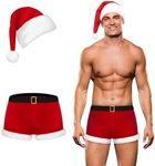 RSLOVE Mens Christmas Lingerie Set - Santa Boxer Gifts Men Red Briefs Holiday Shorts Costume Underwear Outfits 2PCS With Hat L