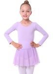 danswan Long Sleeve Ballet Skirted Leotards Dance Dresses Tutu Outfit for Ballerina Toddler Girls, S1- Long Sleeve - Purple, 4-5T