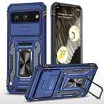 PURECOLOR® Military Grade Cover for Google Pixel 8a Back Case with Screen & Camera Protection | Rotated Ring Kickstand | Heavy Duty Shockproof Protective Pouch Case - Navy Blue