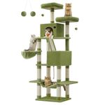 Feandrea Cat Tree, 81.1-Inch Large Cat Tower with 13 Scratching Posts, 2 Perches, 2 Caves, Basket, Hammock, Pompoms, Multi-Level Plush Cat Condo for Indoor Cats, Green UPCT190C01