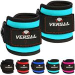 VERSAL Ankle Straps for Cable Machines Attachment Gym Ankle Cuff 7mm Padded Double D Weight Lifting Ankle Strap for Men Women,Glute Workouts,Leg Extensions,Curls,Booty Hip Abductors (Pair, Cyan)