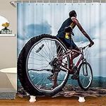 3D Shower Curtain Bike Ride Mould Proof Resistant Bathroom Curtains, Waterproof Shower Curtains, Washable Bath Curtains 100% Polyester, 12 Hooks, Quick-Drying, 180x180 cm