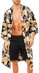 COOFANDY Men's Lightweight Hawaiian Kimono Shirt Jacket Bathrobes Casual Open Front Long Cardigan Coat Outwear Hawaiian Black, Large