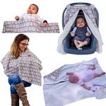 Cozy Baby Portable 4-in-1 Canopy & Breastfeeding Cover (Gray/White) - Feed, Change and Transport Your Baby with Ease and Comfort with The Interchangeable Canopy Cover