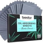 Teenitor 100 Counts Bamboo Charcoal Oil Blotting Paper for Oily Skin, Oil Blotting Sheets for Face, Makeup Blotter Paper Face Oil Sheets, Oil Absorbent Pads Oil Control Film, Large 10cmx7cm