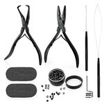 Gomake Microlinks Hair Extensions Kit, Hair Extension Closer and Removal Pliers, Micro Beads Pulling Hook & Microbead Loop Tool, Micro Links Silicone Rings Bead 200PCS (BLACK)