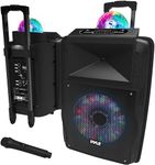 Pyle 30cm Portable PA System, DJ Bluetooth Party Speaker, Active PA Speakers, 700W Battery Powered Rechargeable Sound Speakers w/Disco LED Lights and Wireless Microphone, Recording Mode- USB/SD/Radio