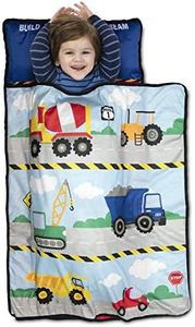 Funhouse Construction Area Trucks Kids Nap-Mat Set – Includes Pillow and Fleece Blanket – Great for Boys Napping During Daycare or Preschool - Fits Toddlers, Blue