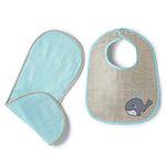 The White Cradle Baby Bib & Burp Cloth Set of 2 pcs - Large Size - 100% Organic Cotton, Soft Muslin Double Cloth, Absorbent - Embroidery Blue Whale and Solid Blue