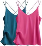 Ekouaer Womens 2-Pack Silk Satin Camisole Tank Top V Neck Sexy Cross Back Spaghetti Strap Cami Sleeveless Lounge Tops