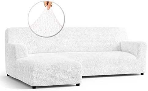 PAULATO BY GA.I.CO. Sectional Couch Cover - L-Shape Sofa Cover - Soft Fabric Seat Slipcovers - 1-Piece Form Fit Stretch Furniture Slipcover - Microfibra Collection - Crisp White (Left-Facing Chaise)