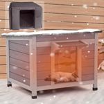 X-ZONE PET Outdoor Heated Cat House, Cat Shelter for Outside with Insulated Liner, Warming Cold Weather House for Winter