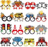 Herdear 32 Pcs Race Car Party Decorations Paper Glasses Frame Trunk Theme Eyeglasses Photo Booth Props for Boys Birthday Baby Shower Favors Supplies, Multicolor