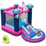 COSTWAY Inflatable Bounce House, Kids Bouncy Castle with 480W Blower, Splash Pool and Carrying Bag, Blow up Jumper for Indoor Backyard Playground