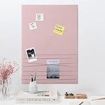 Navaris Fabric Memo Bulletin Board - 20" x 28" Velvet Memory Board for Wall to Display Photo Collages, Pictures, Notes - Includes 6 Push Pins - Pink