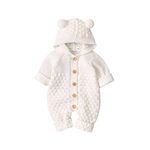 VICROAD Baby Hooded Knitted Rompers Newborn Girls Boys Onesies Warm Sweater Jumpsuit Outfits, 3-6 Months/66 cm, Beige