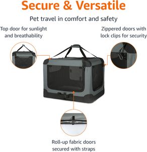 Amazon Basics Portable Travel Crate, Grey, Medium