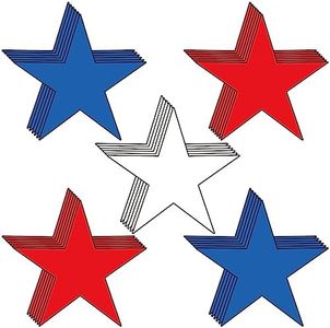 Whaline Patriotic Star Cutouts 4th of July Red Blue White Cut-Outs 5.9 Inch Star Shape Cutouts with 100Pcs Glue Points for Independence Day Classroom Bulletin Board School Party Decor, 60Pcs