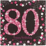 Amscan Pink Sparkling Celebration 80th Happy Birthday Lunch Napkins 16 Pieces