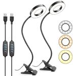 Clip on Light Desk Lamp - LED Clamp Light, 3 Color Modes with 10 Brightness, Eye Protection Bed Reading Lights for Headboard, 360° Flexible Gooseneck USB Lamp for Study, Read, Office 2 Pack