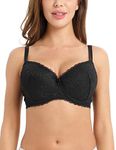 LIQQY Women's Plus Size Bra Curvy Signature Lace Push-up with Underwire Contour Bra 34D-44FF (Black, 40FF)