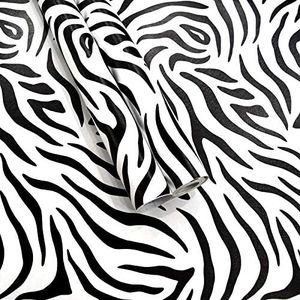 Taogift Self Adhesive Vinyl White Black Zebra Print Contact Paper Shelf Liner for Dresser Drawer Cabinets Table Furniture Walls Crafts Decal Removable 17.7x117 Inches