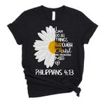 Love in Faith | I Can Do All Things Daisy | Christian Shirts for Women | Faith-Based Apparel | Christian Gifts, Black, Small