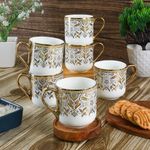 Femora Premium Ceramic Royal Leaves Coffee & Tea Cup Set of 6, 180 ML, Golden