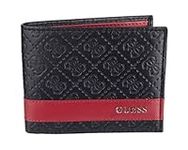 Guess Men's Leather Slim Bifold Wallet, Black/Red, One Size