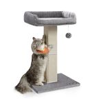 Feandrea Cat Scratching Post, Cat Scratcher with 40 x 30 cm Plush Perch, Cat Tree, 71 cm Tall Scratch Post with Woven Sisal, 45 x 40 cm Base, Pompom, Light Grey