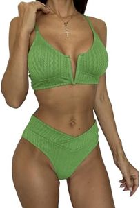 HYTENSUN Women's V Cut High Waisted Bikini Ribbed V-Wired Cami Two Pieces Swimsuit Green