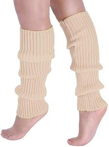 Milumia Women's 1 Pair Ribbed Knit Leg Warmers 80s Boot Long Socks Beige One Size