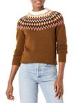 Amazon Essentials Women's Soft-Touch Crewneck Fair Isle Pattern Jumper, Medium Brown Fair Isle, L